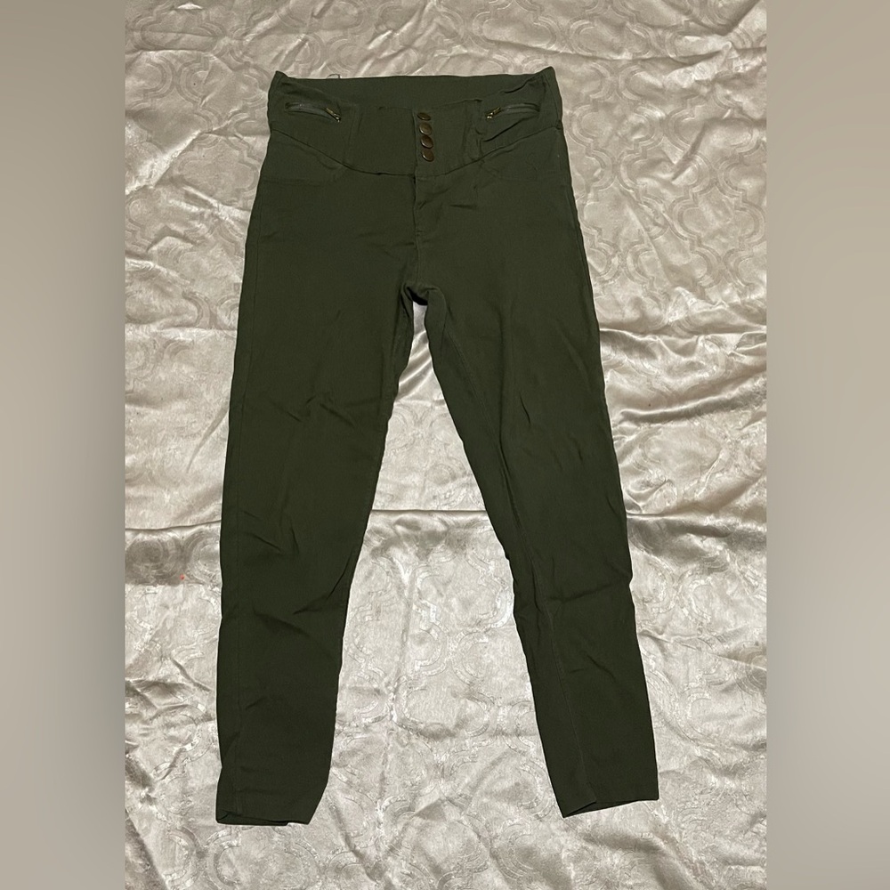 Women's Green High-Waisted Chinos